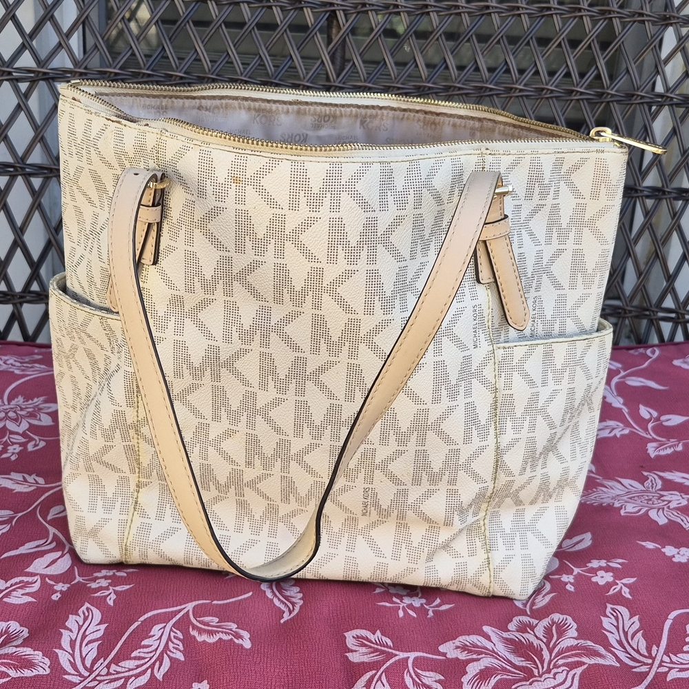 Michael Kors Cream/Gold Monogram Tote